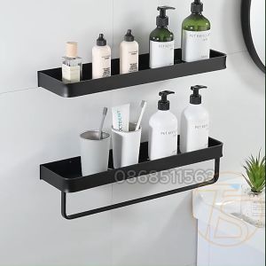 Kệ gia vị dán tường trong phòng bếp để đồ bằng nhôm cao cấp Kệ phòng tắm có khe thoát nước chống gỉ có kèm theo 5 móc treo