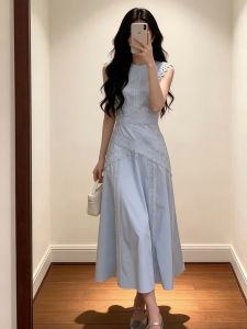 CHOUXIE | Elegant French Lace Blue Long Dress