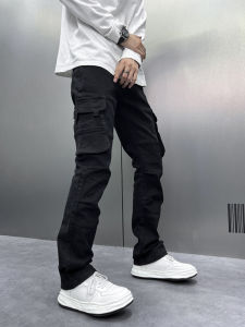 High-End Fashionable Mens Straight Leg Loose Fit Jeans with Functional Patchwork Durable Cotton Casual Summer Trousers