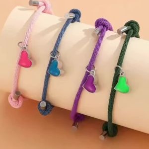 4 Pcs Luminous Four-Leaf Clover Good Friend Sister Brother Couples Grow In The Dark Woven Bracelet Jewelry Set Pe