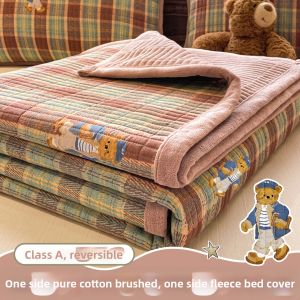 NAIYOUCHENG | Cotton Flannel and Plush Bed Cover Set All Seasons Anti-slip