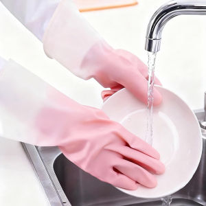 ถุงมือทำความสะอาดในครัวเรือนกันน้ำไม่ลื่นทนทานถุงมือล้างจานในครัวถุงมือแขนยาวสำหรับงานบ้านซักผ้าล้างรถ