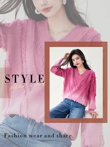 Puella | Gradient Color Casual V-Neck Sweater