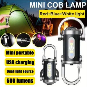 Mini Keychain Flashlight Rechargeable Pocket COB Working Light Outdoor Hook Emergency Warning Light for Camping Walking Hiking
