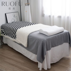 Ruofu Beauty Bedspread Xiaohongshu Internet Celebrity Beauty Salon Four-Piece Set Bed Sheet Black and White Plaid Cover Blanket Fresh Style