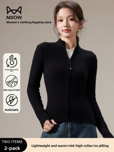 miiow | Slim-Fitting Womens Black Half-High Neck Knit Cardigan