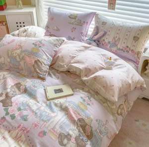 ผ้าปูที่นอน ผ้าห่มนวม(ลายกระต่ายม่วง) ขนาด 3|5|6 🛌 ฟุต เนื้อผ้าคอตตอน 100% หนานุ่ม นอนสบาย🛒🌷🌸🌈