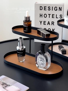 🇸🇬 ReadyStock - INS Nordic perfume organizer storage rack | Double-layer iron art&leather organiser storage rack | makeup cosmetics storage rack