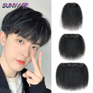 SUNYAGE Mens Frontal Real Hair Toupee Forehead Hairline Patch Mens hairline Fringe Extension for Volume wigs