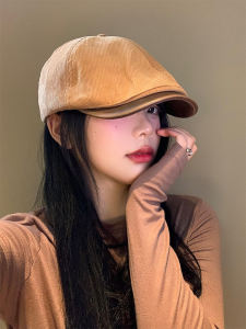 Retro Korean Velvet Beret Hat Women Spring Autumn Versatile Face Slimming Large Head Circumference Fashionable Cap Street Style