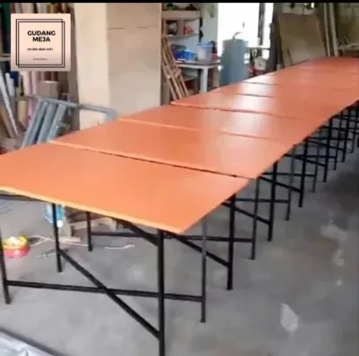 3pcs bundling Meja Lipat 120x60x70 Portable Kombinasi Kayu Besi Hollow Galvanis