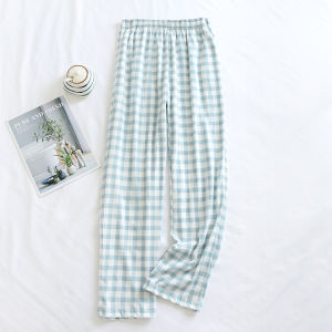 Summer Thin Pure Cotton Plaid Sleepwear Womens Casual Home Pants Large Size Autumn Winter Long Trousers Comfortable Home Clothes