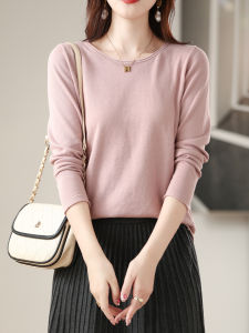 Pure Cotton Knitted Long Sleeve round Neck Sweater Womens Fashion Spring Autumn Winter Solid Color Soft Warm Stretchy Top