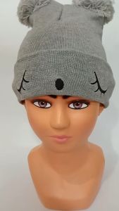 Topi Kupluk Anak Jambul Pom Pom Karakter Mata (0-2 Thn) Bahan Pleace Super Tebal
