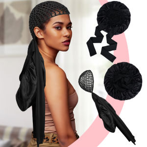 Satin Sleep Cap with Net Wide Elastic Design Waterproof Foldable Hair Cap Smooth Two-in-One Multi-Color for Daily Use And Shower