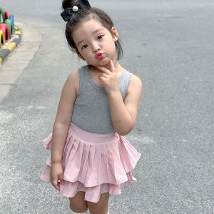 Girls White Puffy Skirt Cake Style Pleated Performance Skirt Pants High Waist Bicolor Spring Autumn Winter Polyester Fiber