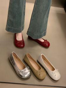 Giày Mary Jane Flat Màu Đỏ Cho Nữ Có Thắt Nút Bướm Giày Ballet Slip-on Để Mặc Ngoài Trời Trong Mùa Hè Và Mùa Thu