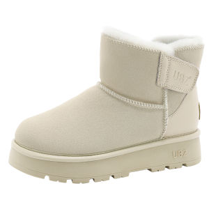 UBZ Thick Bottom Waterproof Winter Boots Womens New 2025 Increased Height Snow Boots Anti-slip Magic Tape Fleece Lined Thickened White Cotton Shoes