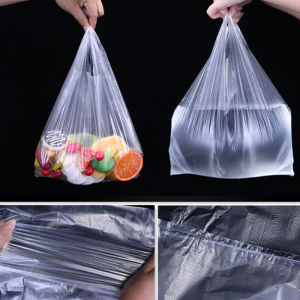 2026 Plastic Shopping Bag 100Pcs Transparent Supermarket Bags With Handle Food Packaging