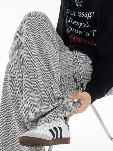 Quần Dài Nam Kẻ Sọc Lúa Mỹ Dáng Rộng Màu Đen Trắng Quần Dài Thường Ngày Mùa Thu Quần Dài Ống Đứng Phong Cách Retro