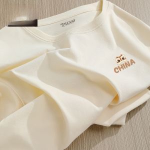 TUCANO Loose Fit Short Sleeve Mens T-shirt Pure Cotton Lion Wake-Up Red Shirt Youth Fashion Summer Casual Print Tee