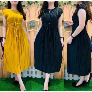 [KEVIN STORE] DRESS PLISKET TALI PINGGANG TERBARU/ DRESS WANITA KEKINIAN / BAJU WANITA