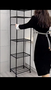 Kitchen Organizer Rack Metal Pot Pan Shelf Save Space Grocery Storage Rack with Wheels 3/4/5/6 Layer Multi-Layer Kitchen Organizer Microwave Storage Rack Storage Organizer Bedroom