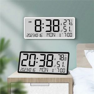 Battery Powered Large Screen LCD Digital Desktop Clock Temperature Humidity Electronic Clock Date Week Time Mute Wall Clock