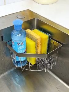 Sink Drainer Rack Sponge Holder Kitchen Sink Organizer Rack Wall-mounted Dishwashing Cloth Holder Rack Dishwashing Cloth Holder Hanging Drain Rack Space Aluminum Sponge Holder Kitchen Sink With Drain Tray Kitchen Organizer