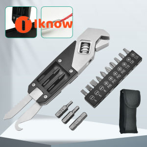 Stainless Steel Adjustable Wrench Folding Allen Wrench Multifunctional Wrench with Screwdriver Replaceable Bit + Storage Bag