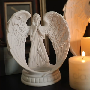 Sanxun Praying Angel Candlestick Elegant Virgin Mary Sculptures Desktop Ornanment Wedding Party Church Cemetery Candle Holder with Candle