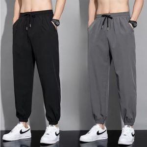 Quần Dài Nam Ice Silk Mùa Hè Ống Rộng Cạp Chun Dáng Rộng Quần Thể Thao Dài Cho Thanh Thiếu Niên Hợp Thời Trang