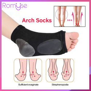 Romyse 1Pair Arch Support Sleeve Cushioned Soft Elastic Gel Pad Fabric Arch Socks for Flat Foot Pain Relief Plantar Fasciitis Heel Spurs