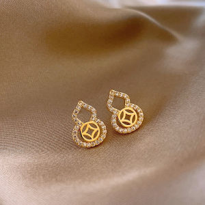 Golicc Golden Earrings Womens Fashionable Elegant Style Alloy Plated Gold Post Studs Ear Jewelry Pair  out New Model