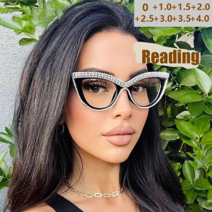 Cat Eye Diamond Inlaid New Style Personality Fashion Party Gathering Anti-blue Light Reading Glasses Street Shooting 8518-1