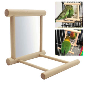 Teabelle Bird Parrots Mirror Wooden Playstand Wooden Bird Perches Playgym Paw Grinding Wood Standing Bar Rack For Parakeet Cockatiel Bird Supplies