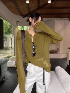 SHUQINGLAI | Summer Knit Half-Placket Loose T-Shirt