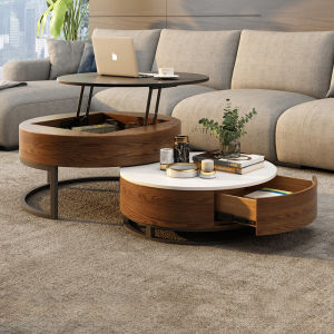 Nordic Luxury Rising round Coffee Table TV Cabinet Modern Simple Small Apartment Folding Tea Table Living Room Furniture