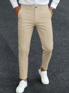 Men Slim Fit Ankle Dress Pants 100% Polyester Business Formal Cropped Suit Trousers