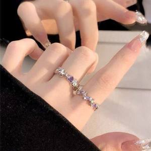 2Pcs Ins Love Star Diamond Open Ring Women Men Fashion Sweet Shiny Irregular Purple Rhinestone Ring Y2K Couple Jewelry Gift