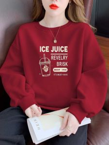 เสื้อฮู้ดคอกลมบุขนแกะหนาคุณภาพสูงสำหรับผู้หญิง เสื้อฮู้ดแขนยาวทรงหลวมสไตล์เกาหลี แฟชั่นฤดูใบไม้ร่วง 2024