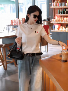 Fashionable American Style Short Sleeve T-Shirt Womens Casual Breathable Cotton round Neck Top Slimming Versatile Basic Fit