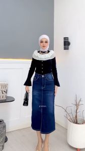 Higwaist Rok Jeans - Rok Denim - Rok Jeans Skrit Kandita - Rok Jeans Panjang Korean Style Terbaru