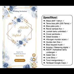Undangan Digital Website Pernikahan & Khitanan Premium Tema Blue watercolor
