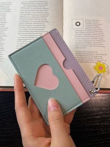 กระเป๋าใส่บัตรขนส่งสาธารณะแบบบางและพกพาสำหรับผู้หญิง ดีไซน์สีตัดกัน สไตล์เกาหลี ดีไซน์เรียบง่าย น่ารักและทันสมัย