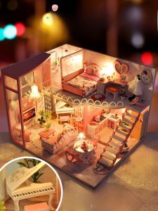 DIY Mini Villa House Handmade Assembly Model Micro Model 3D Puzzle Toy Gift for Girls Wooden Building Blocks Static Model