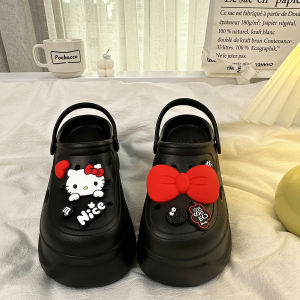 รองเท้าแตะส้นหนาสำหรับผู้หญิง KT Cat สไตล์ใหม่ฤดูร้อน 2024 รองเท้าแตะแบบสวมสองทาง รองเท้าแตะแบบสวมส้นแบน พื้นรองเท้า EVA สวมใส่สบาย