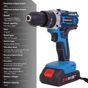 New Electric Impact Drill 25 Torque Settings Brushed Multi-functional 10mm Electric Drill Power Tool for Makita 18V Battery Pin