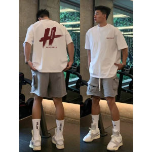 Áo Thun Nam Tay Ngắn in Chữ H Phong Cách Mỹ Mùa Hè Cotton Nguyên Chất Thường Ngày Cổ Tròn in Họa Tiết Thời Trang