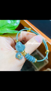 vòng tay hồ ly ngọc lam ngọc  tự nhiên mix đồng điếu ngọc lam ngọc tự nhiên vip và charm túi tiền bọc vàng tây vòng tay đá phong thủy hợp mệnh thủy mệnh mộc trang sức thiết kế đủ hóa đơn thẻ bảo hành